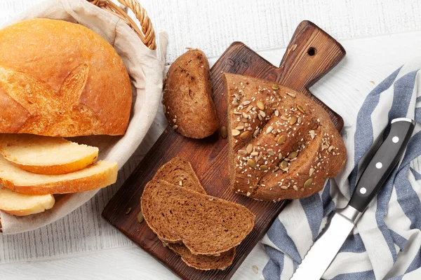 Pane Fatto Casa Affettato Tavola Legno Vista Dall Alto Piatto — Foto Stock