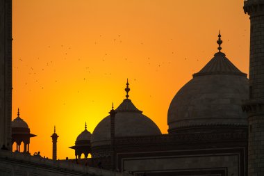 Taj mahal yamuna Nehri kıyısında günbatımı manzarası
