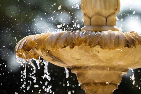 Close-up of an old stone fountain with dripping water and blurre — Stock Photo, Image