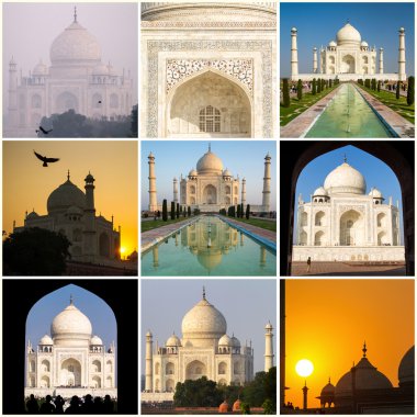 Taj mahal kolaj dokuz tane çeşitli fotoğrafları yapılmış