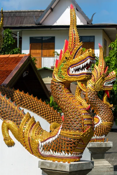 Статуя стража дракона у входа в буддийский храм — стоковое фото