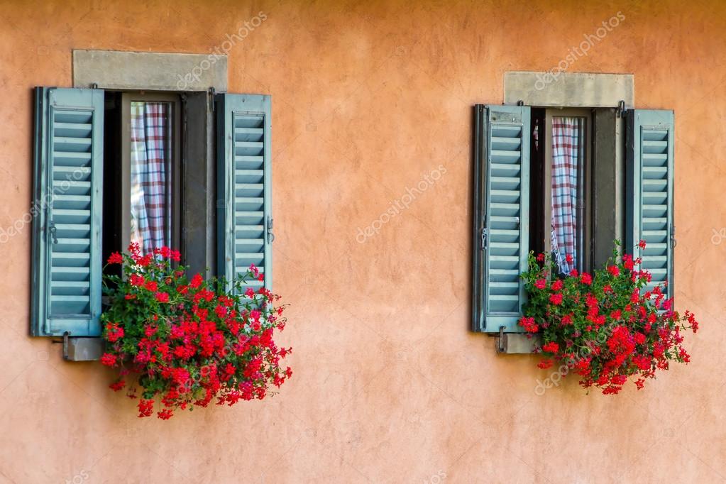 Vintage Windows With Open Wooden, Vintage Wooden Shutters