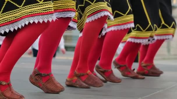 マケドニアの伝統的な民俗舞踊家がマケドニア北部で演奏. — ストック動画
