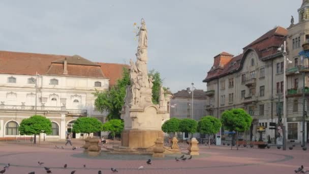 Monumento Santa María y San Ioan Nepomuk en la Plaza de la Libertad en Timisoara, Rumania — Vídeo de stock