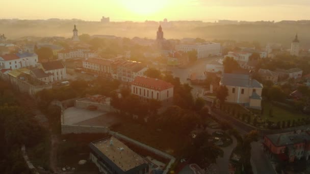 Aerial view of city center of Kamenets-Podolsky in Ukraine — Stock Video