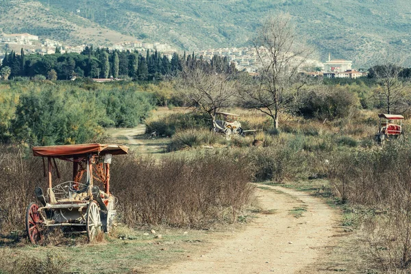 Vieux chariots abandonnés laissés sur le bord de la route de campagne — Photo