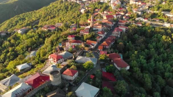 Gürcistan 'ın Kakheti bölgesindeki aşk şehri Signagi' nin insansız hava aracı görüntüleri. — Stok video