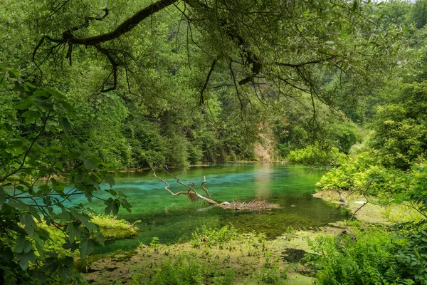 阿尔巴尼亚Muzine镇附近美丽的绿松石温泉Blue Eye或Syri i Kalter — 图库照片