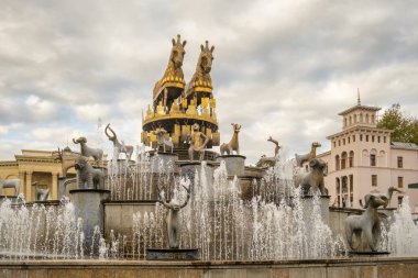 Kutaisi, Georgia - September 26, 2021: Colchis fountain in Kutaisi, Georgia. Kolkhida Fountain in the city center of Kutaisi.