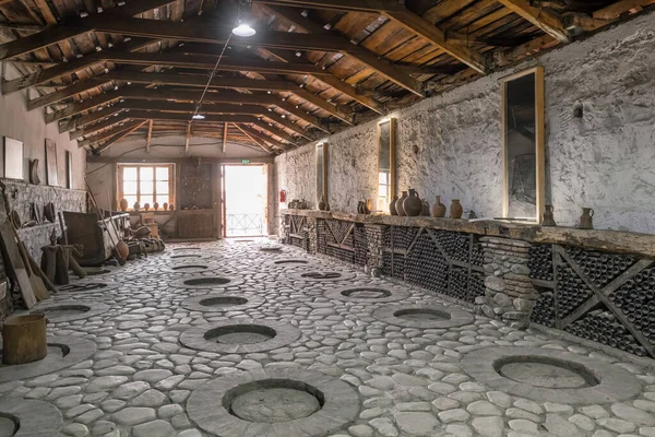 Interior Traditional Wine Cellar Qvevri Earthenware Vessels Ground Georgia Production — Stock Photo, Image