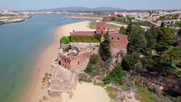 Vista Aérea Castelo São João Arade Fortaleza Medieval Localizada Rio — Vídeo de Stock