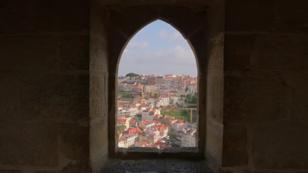 Cityscape Της Λισαβόνας Δει Από Κάστρο Του Αγίου Γεωργίου Πορτογαλία — Αρχείο Βίντεο