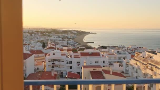 Sunrise View Van Badplaats Albufeira Provincie Algarve Portugal Camera Beweegt — Stockvideo