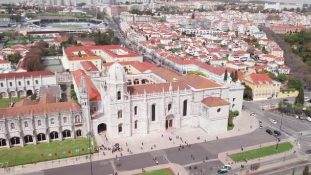 Het Klooster Van Jeronimos Vanuit Lucht Wijk Belem Lissabon Portugal — Stockvideo