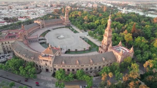 Plaza Espana Lever Soleil Séville Espagne Vue Aérienne Révélatrice Célèbre — Video