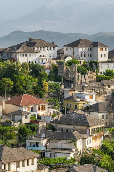 Stadtbild Der Altstadt Von Gjirokaster Albanien Alte Osmanische Häuser Gjirokaster — Stockfoto