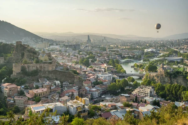 Město Tbilisi Při Západu Slunce Georgii Horní Pohled Centrum Města — Stock fotografie