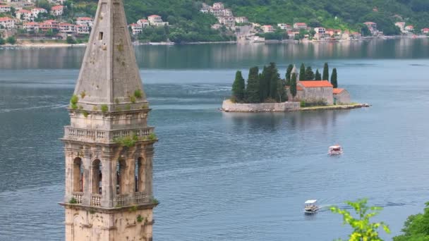 Wyspa Jerzego Klasztorem Jerzego Benedyktyna Zatoce Kotor Mieście Perast Czarnogóra — Wideo stockowe