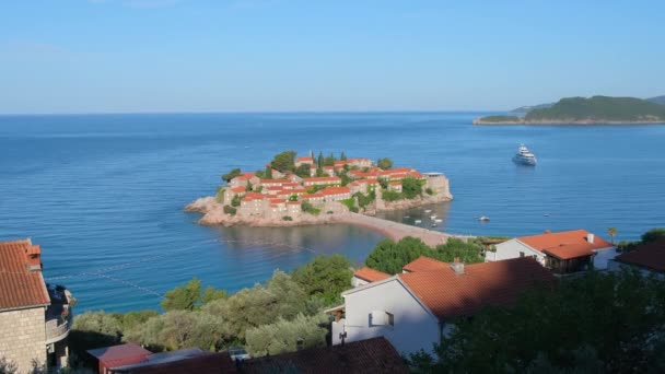 Isola Sveti Stefan Budva Nella Giornata Estiva Montenegro Sveti Stefan — Video Stock