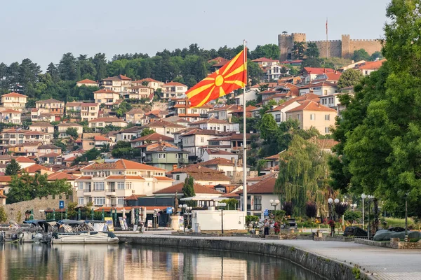 Ohrid Macedonia Junio 2021 Bandera Macedonia Ohrid City Orillas Del — Foto de Stock