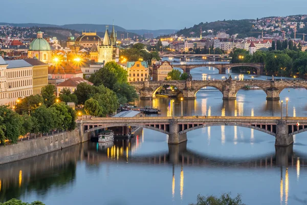 Paysage Urbain Prague Nuit Vieille Ville Prague Pont Charles Rivière — Photo