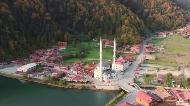 Vista Aérea Ciudad Turística Uzungol Provincia Trabzon Turquía Oriental Mezquita — Vídeos de Stock
