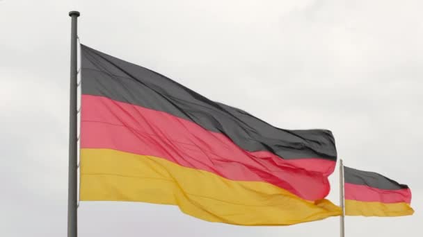 Slow Motion German Flag Flying Wind Waving Flag Flagpole Cloudy — Vídeos de Stock