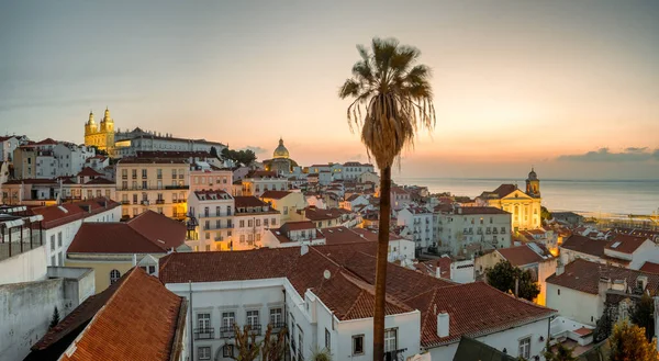 Lisbon Cityscape Panorama Dawn Portugal Famous View Lisbon Old Town — Stock Photo, Image