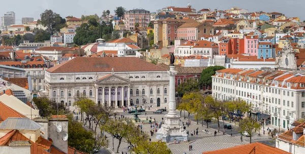 Lisbon Portugal March 2022 Lisbon City Panorama Rossio Square Monument — Stok fotoğraf