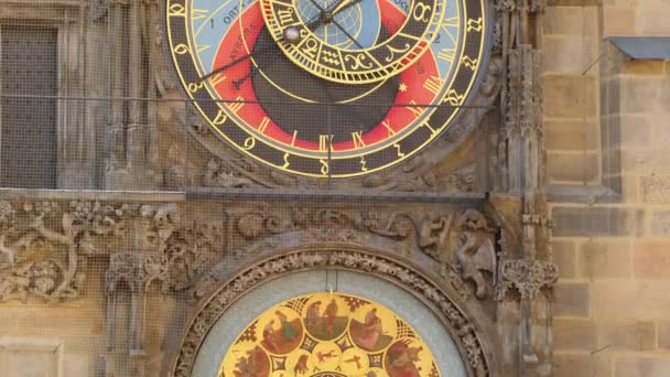 Prague Astronomical Clock Close Medieval Astronomical Clock Southern Wall Old — Vídeos de Stock