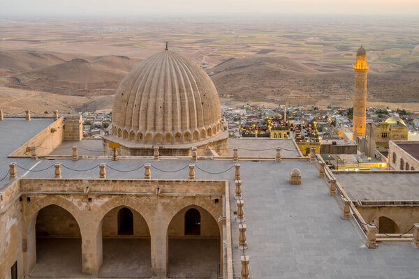 Roof of the Zinciriye Medresesi or Sultan Isa Madrasa at twilight in Mardin, Turkey
