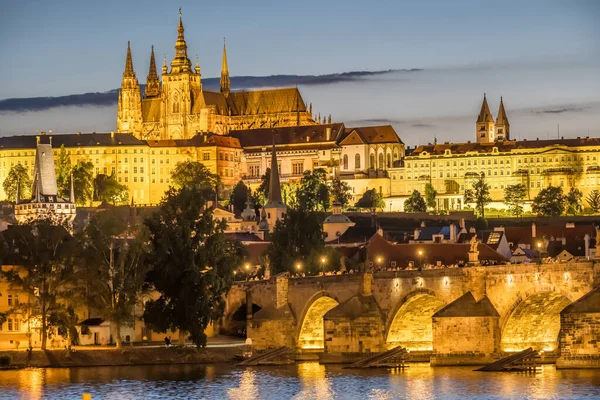 Charles Bridge Prague Castle Evening Czech Republic Night View Prague — Zdjęcie stockowe