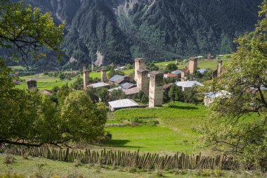 Traditional ancient Svan Towers in Upper Svaneti region in Caucasus mountains, Georgia