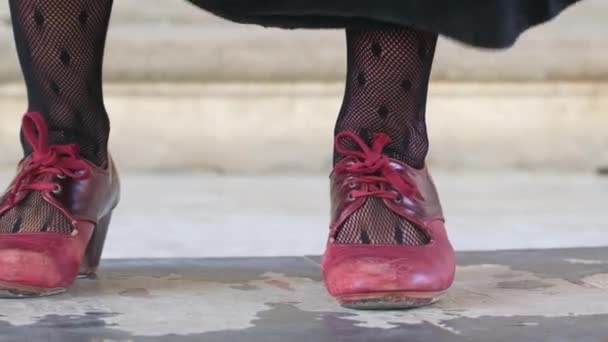 Flamenco Dancers Legs Red Shoes Close Slow Motion Andalusia Spain — ストック動画