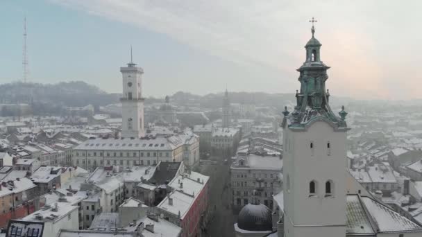 Aerial Drone View Lviv Cityscape Winter Western Ukraine Lviv Old — Stock Video