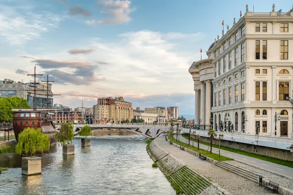 Cityscape Skopje Sunset North Macedonia Skopje City Center Summer — Zdjęcie stockowe