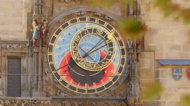 Prague Astronomical Clock close-up, medieval astronomical clock, on the southern wall of Old Town City Hall in the Old Town Square, Prague, Czech Republic. 