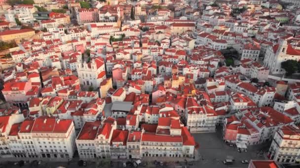 Vue Aérienne Centre Ville Lisbonne Lever Soleil Portugal Drone Horizon — Video