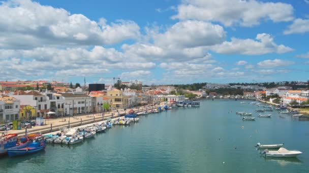 Cityscape Tavira Town Sunny Day Algarve Region Portugal Establishing Shot — Stockvideo