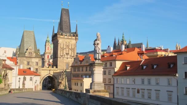 Charles Bridge Historic Statues Lesser Town Bridge Tower Tower Judith — стокове відео