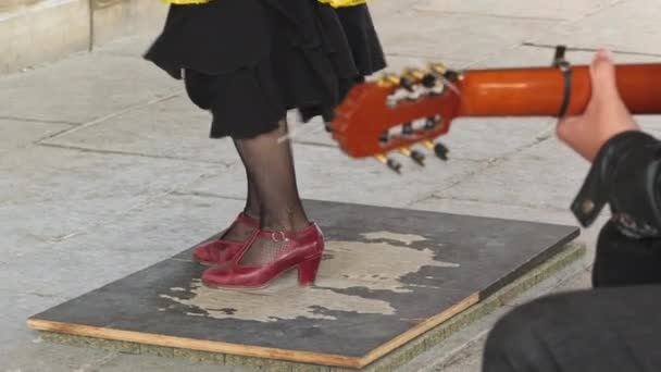 Flamenco Dancer Guitar Player Street Seville Andalusia Spain Feet Street — Stok video