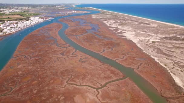 Widok Lotu Ptaka Krajobraz Parku Narodowego Ria Formosa Olhao Region — Wideo stockowe