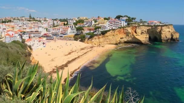 Carvoeiro Fishing Village Beautiful Beach Algarve Portugal View Beautiful Beach — Stock Video