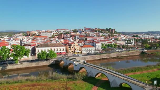 Portekiz Algarve Bölgesindeki Silves Ortaçağ Kasabasının Havadan Görünüşü Silves Eski — Stok video