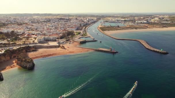 Aerial View Algarve Coast Lagos Portugal Steep Cliffs Turquoise Water — Vídeo de Stock