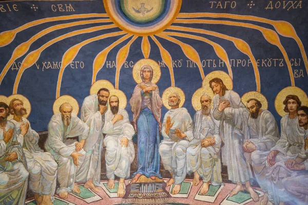 Stare Freski Chrześcijańskie Wewnątrz Kościoła Klasztornego Świętego Cyryla Kijowie Ukraina — Zdjęcie stockowe