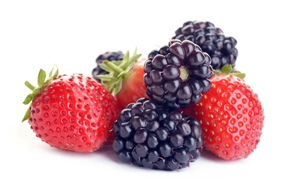 Strawberry and blackberry on white background — Stock Photo, Image