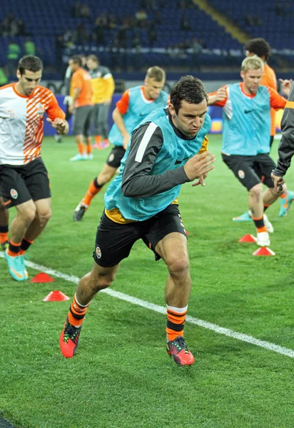 Players warming-up before football match — Stock Photo, Image