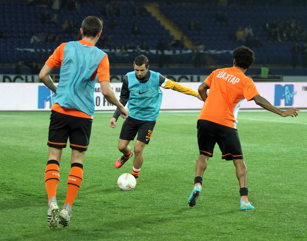 Players warming-up before football match — Stock Photo, Image