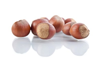 Beyaz arkaplanda izole edilmiş fındık filtreleri.